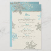 Silver Blue Snowflakes Winter Wedding Menu Card (Vorne/Hinten)