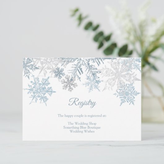 Silver Blue Snowflakes Winter Wedding Registry Begleitkarte (Stehend Vorderseite)