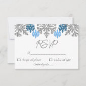 Silver Blue Snowflakes Winter Wedding RSVP Karte (Vorderseite)