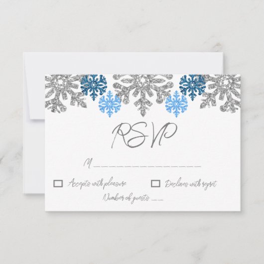 Silver Blue Snowflakes Winter Wedding RSVP Karte (Vorderseite)