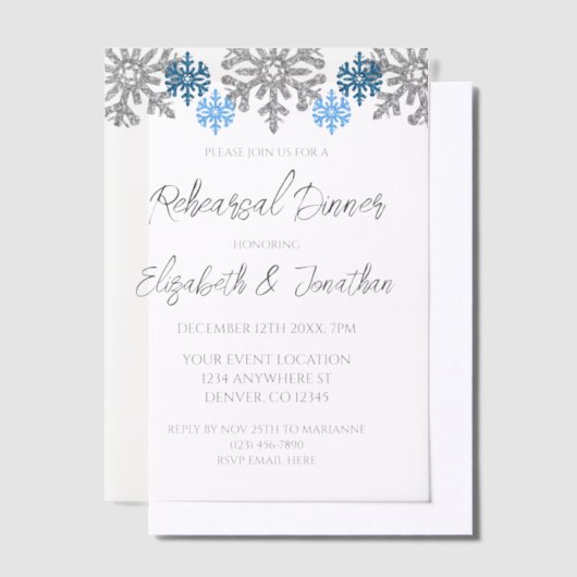 Silver Blue Snowflakes Winterabend Probe Pergament Einladungen (Versetzt)