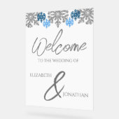 Silver Blue Snowflakes Winterhochzeit Acrylschild (Winkel)