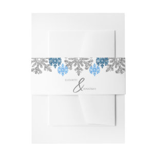 Silver Blue Snowflakes Winterhochzeit Einladungsbanderole