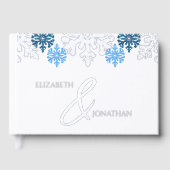 Silver Blue Snowflakes Winterhochzeit Gästebuch (Vorderseite)