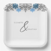 Silver Blue Snowflakes Winterhochzeit Pappteller (Vorderseite)