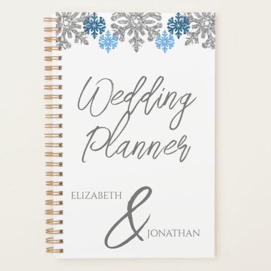 Silver Blue Snowflakes Winterhochzeit Planer (Vorderseite)