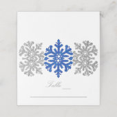 Silver Blue Snowflakes Winterhochzeit Platzkarte (Außenseite Aufgefaltet)