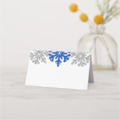 Silver Blue Snowflakes Winterhochzeit Platzkarte (Rückseite)