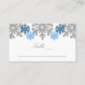 Silver Blue Snowflakes Winterhochzeit Platzkarte (Vorderseite)