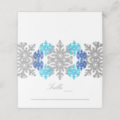 Silver Blue Snowflakes Winterhochzeit Platzkarte (Außenseite Aufgefaltet)
