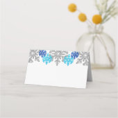 Silver Blue Snowflakes Winterhochzeit Platzkarte (Rückseite)