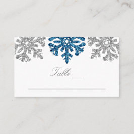 Silver Blue Snowflakes Winterhochzeit Platzkarte