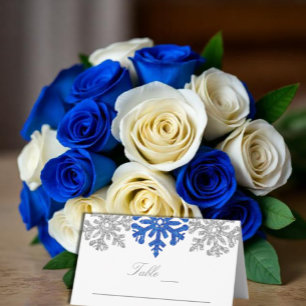 Silver Blue Snowflakes Winterhochzeit Platzkarte