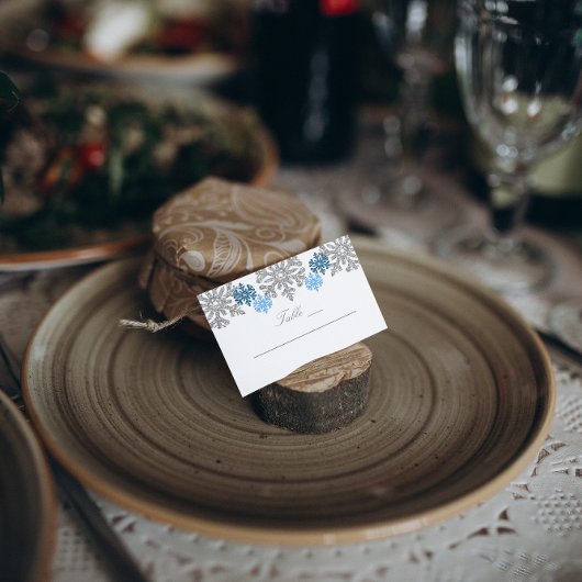 Silver Blue Snowflakes Winterhochzeit Platzkarte