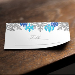 Silver Blue Snowflakes Winterhochzeit Platzkarte