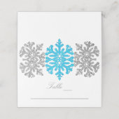 Silver Blue Snowflakes Winterhochzeit Platzkarte (Außenseite Aufgefaltet)