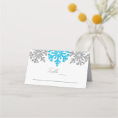 Silver Blue Snowflakes Winterhochzeit Platzkarte (Vorderseite)