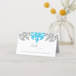 Silver Blue Snowflakes Winterhochzeit Platzkarte