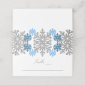 Silver Blue Snowflakes Winterhochzeit Platzkarte (Außenseite Aufgefaltet)