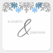 Silver Blue Snowflakes Winterhochzeit Quadratischer Aufkleber (Vorderseite)