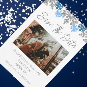Silver Blue Snowflakes Winterhochzeit Save The Date