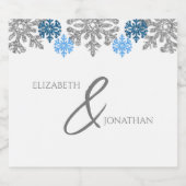 Silver Blue Snowflakes Winterhochzeit Schaumweinetikett (Einzelnes Label)