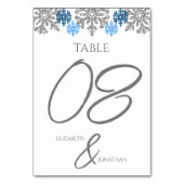 Silver Blue Snowflakes Winterhochzeit Tischnummer (Vorderseite)