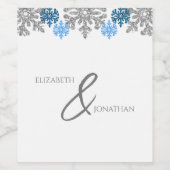Silver Blue Snowflakes Winterhochzeit Weinetikett (Einzelnes Label)