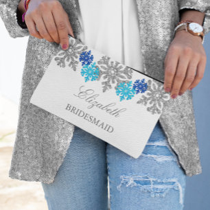 Silver Blue Snowflakes Winterhochzeit Zubehörtasche