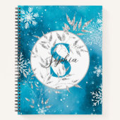Silver Blue Sparkle Christmas Monogram Bullet Notizblock (Vorderseite)