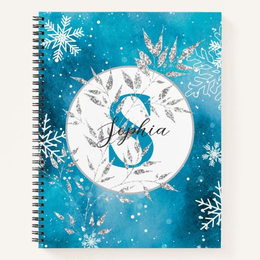 Silver Blue Sparkle Christmas Monogram Bullet Notizblock (Vorderseite)