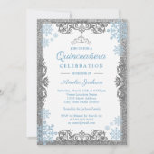 Silver Blue Sparkle Snowflake Quinceanera Einladun Einladung (Vorderseite)