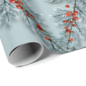 Silver Blue Spruce Red Berries Lattice Dusty Blue Geschenkpapier (Rolleneckpunkt)