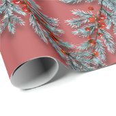 Silver Blue Spruce Red Berries Lattice Pink Red Geschenkpapier (Rolleneckpunkt)