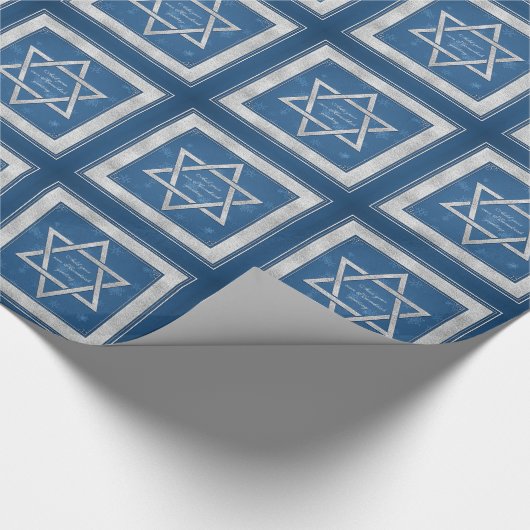 Silver Blue Star von David Customizable Hanukkah Geschenkpapier (Ecke)