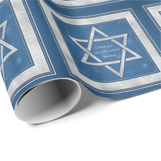 Silver Blue Star von David Customizable Hanukkah Geschenkpapier (Rolleneckpunkt)