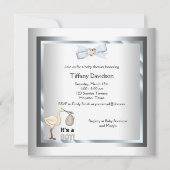 Silver Blue Stork Baby Boy Dusche Einladung (Rückseite)
