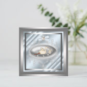 Silver Blue Stork Baby Shower Einladungen (Stehend Vorderseite)