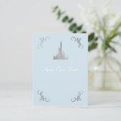 Silver & Blue Storybook Princess Save the Date Postkarte (Stehend Vorderseite)