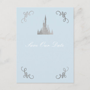 Silver & Blue Storybook Princess Save the Date Postkarte