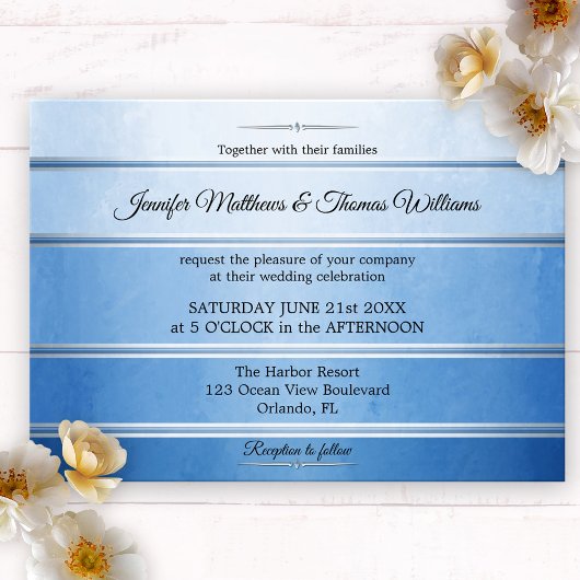 Silver Blue Striped Tone on Tone Wedding Einladung