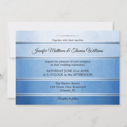 Silver Blue Striped Tone on Tone Wedding Einladung (Vorderseite)