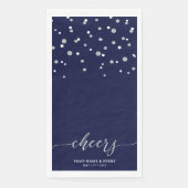 Silver Blue Stylish Script Confetti Cheers Party Serviette (Vorderseite)