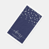 Silver Blue Stylish Script Confetti Cheers Party Serviette (Ecke)