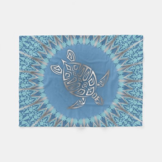 Silver Blue Turtle Mandala Animal Fleecedecke (Vorderseite (Horizontal))