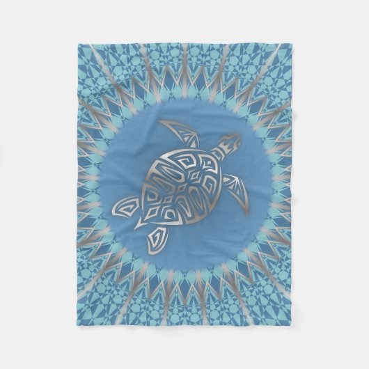 Silver Blue Turtle Mandala Animal Fleecedecke (Vorderseite)