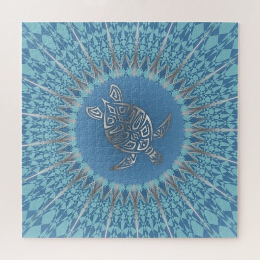 Silver Blue Turtle Mandala Maritime Puzzle (Horizontal)