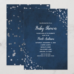 Silver & Blue Twinkle Stars Celestial Baby Dusche Einladung