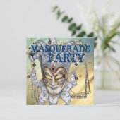 Silver Blue und Gold Masquerade Party Einladung (Stehend Vorderseite)
