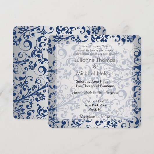 Silver Blue Wedding Einladung (Vorne/Hinten)